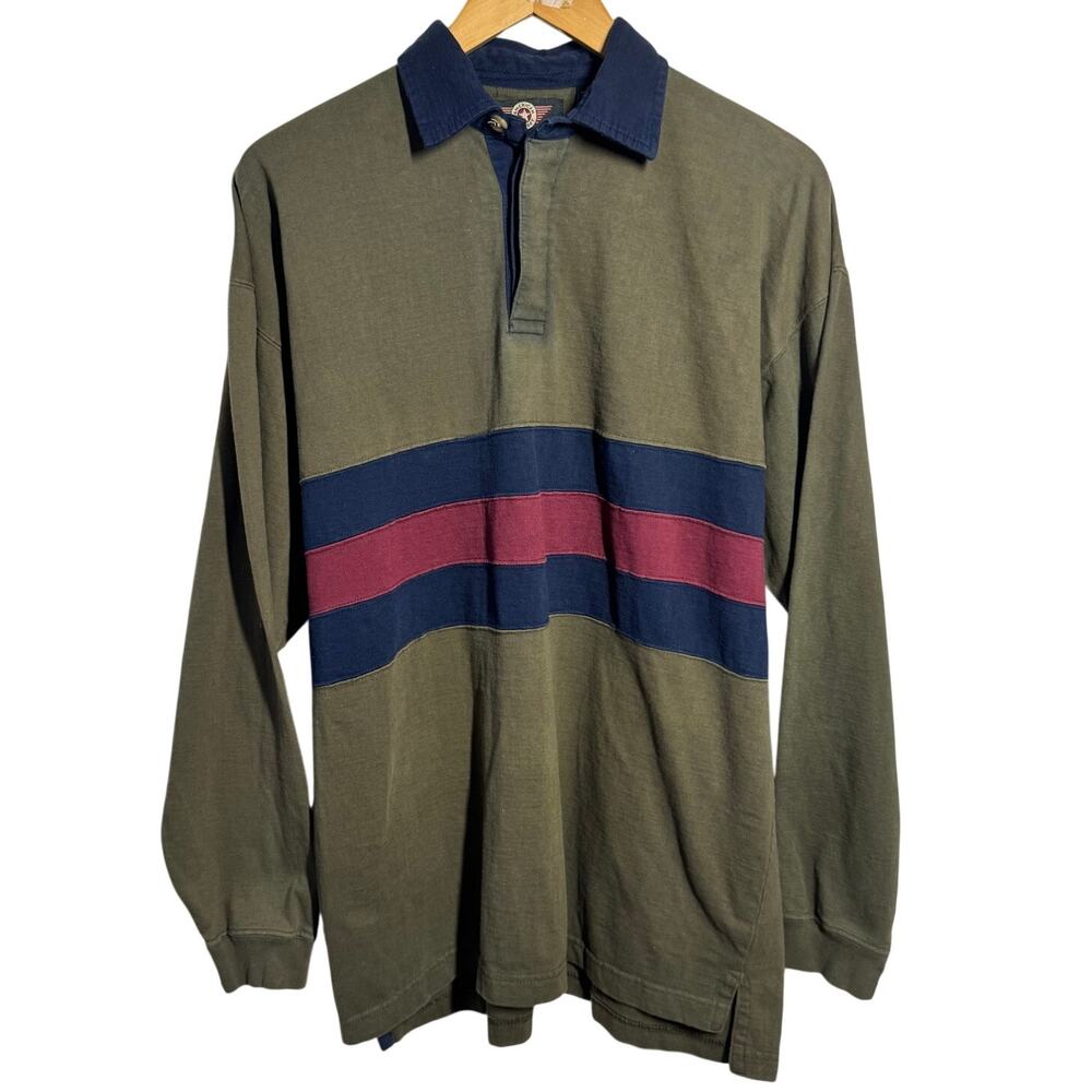 American Outpost Vintage 90s Y2K Rugby Shirt Men M Green Red Blue Stripe Preppy